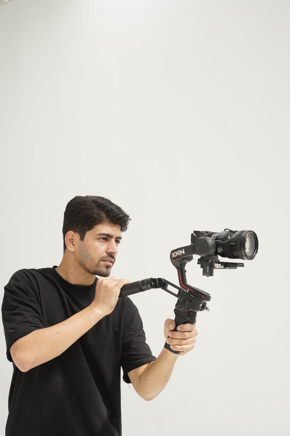 Saeid Kourosh framing a shot on a DJI Ronin gimbal